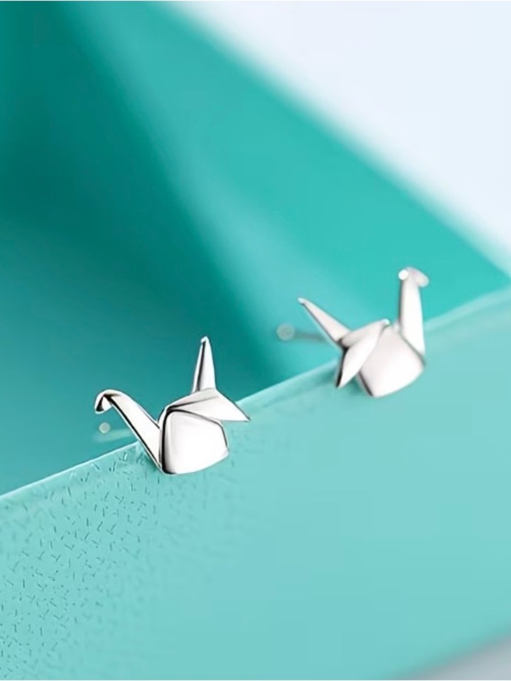 Silver Origami Crane Stud Earrings